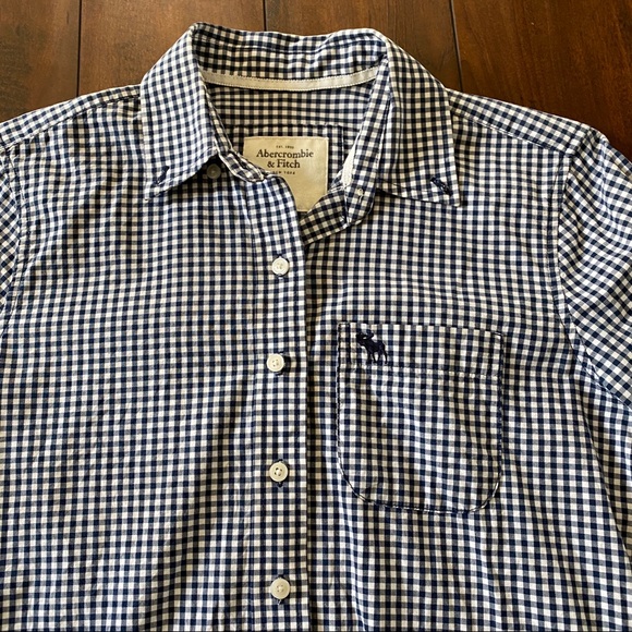 Abercrombie & Fitch Navy Gingham Button Down Sz S - Picture 2 of 4